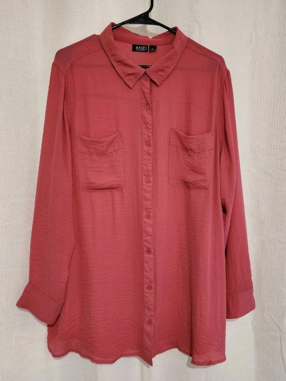 Women's Blouse Button Up Long Sleeve Side Slit Red Size 1X